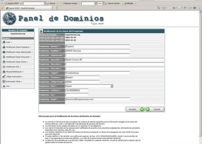 Modificación de los datos del propietario del dominio desde el panel de DNS
