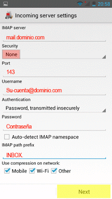 Cómo configurar correo IMAP en Android - paso4