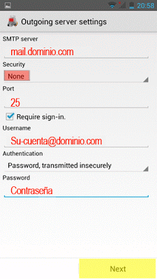 Cómo configurar correo IMAP en Android - paso6