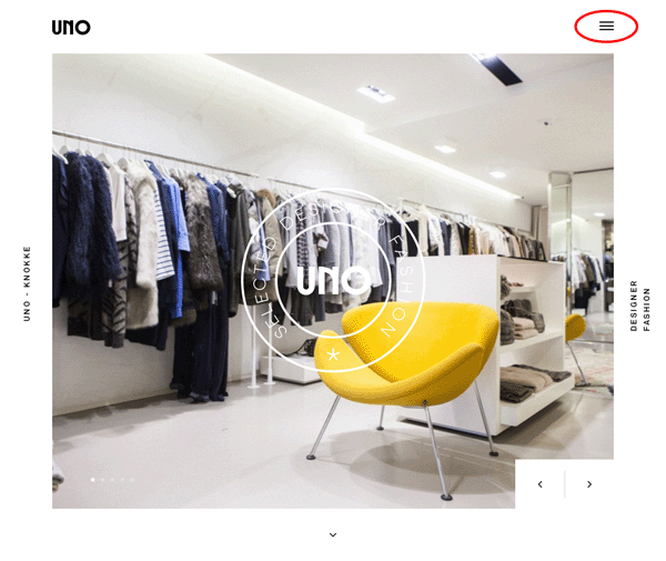 Diseño flat - ejemplo web UNO Knokke Selected Designer Fashion
