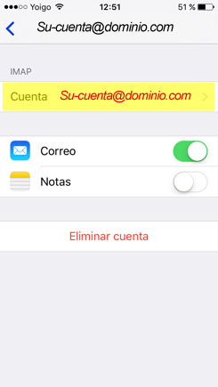 configurar cuenta de correo IMAP Iphone 5 / 5s - paso 12.3
