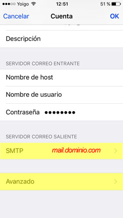 configurar cuenta de correo IMAP Iphone 5 / 5s - paso 12.4