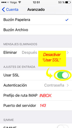 configurar cuenta de correo IMAP Iphone 5 / 5s - paso 14