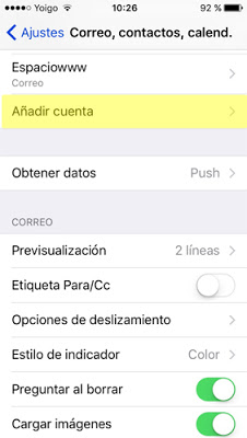 configurar cuenta de correo IMAP Iphone 5 / 5s - paso 3