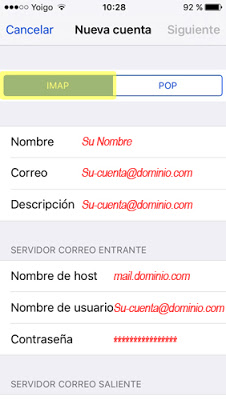 configurar cuenta de correo IMAP Iphone 5 / 5s - paso 8