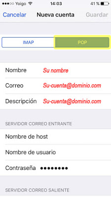 Configurar correo POP3 en Iphone 5/5s - paso 8