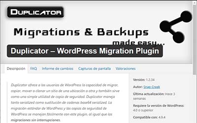 Duplicator plugin para migrar wordpress de un hosting a otro